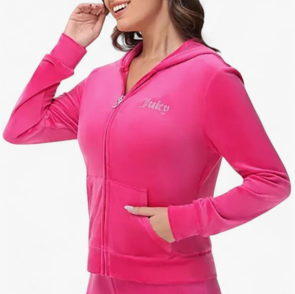 Juicy Couture Velour Pink Zip Up Hoodie Jacket Track Bling Y2K Women's Size XXL